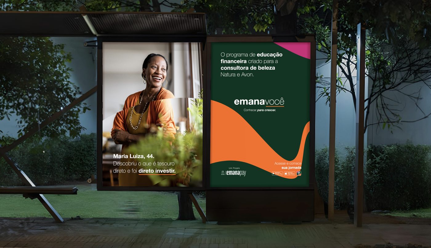 Peça de mídia externa (OOH) Emana Você em ponto de ônibus